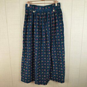 Vintage 90s Corduroy Midi Skirt Pheasant Bird Print Classic Prep